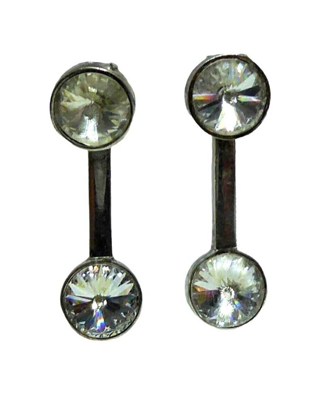 Vintage Signed Taxco Mexico TM-120 925 Sterling Silver Crystal Barbell Earrings